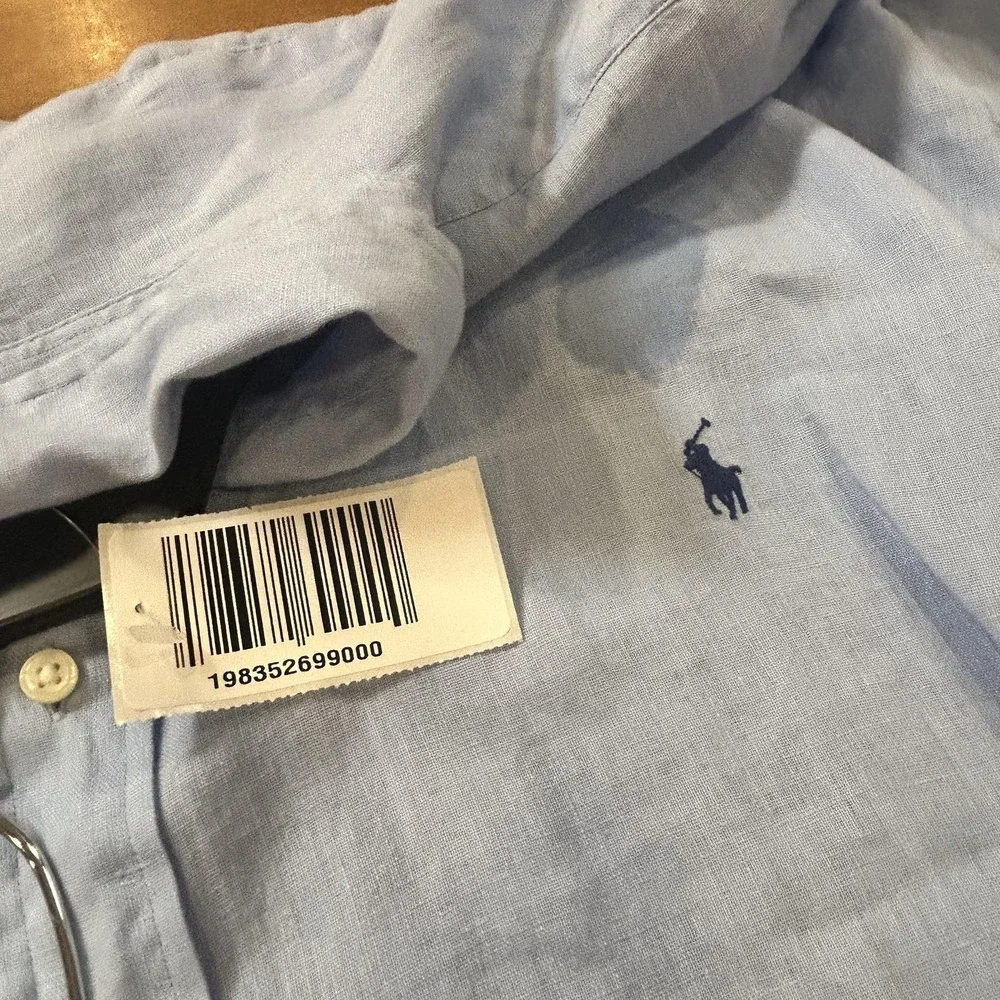 Polo Ralph Lauren Shirt Mens 3XLT Blue Linen Short Sleeve Button Down Casual NEW